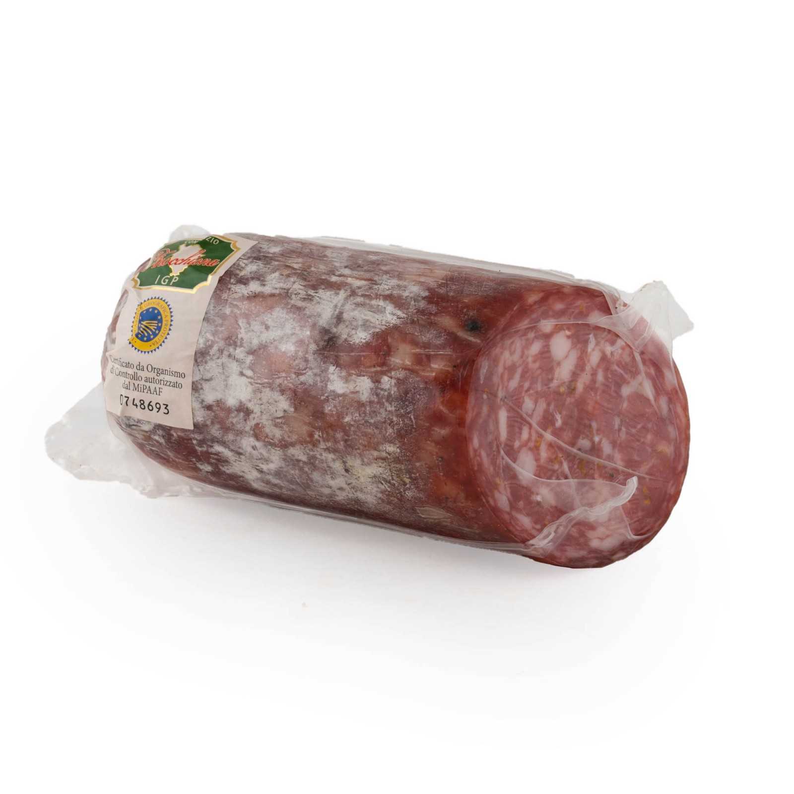 PGI Finocchiona is one of the most famous Tuscan cured meats. It is produced with pork of excellent quality, minced and kneaded, to which wild fennel seeds are added, which give it the characteristic fresh and at the same time intense aroma. This version of PGI Finocchiona has a net weight of about 400 g and is vacuum packed.
