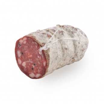 Toskanische Salami, ein Klassiker der Tradition. Diese Version von Toskanische Salami hat ein Nettogewicht von ca. 400 g und ist Vakuumverpackten.
